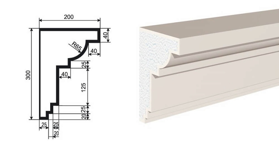 Карниз фасадный LEPNINAPLAST КВ-300/3, 2000*200*300 мм
