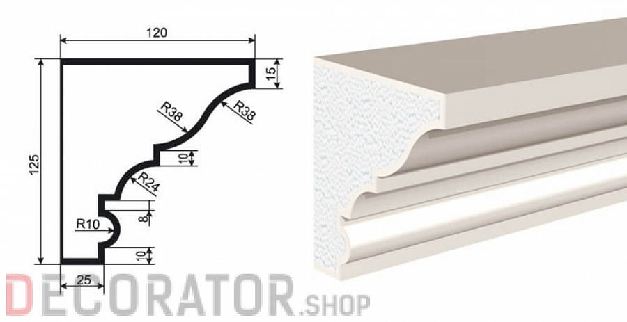 Карниз фасадный LEPNINAPLAST КВ-125/1, 2000*120*125 мм