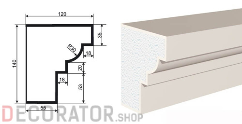 Карниз фасадный LEPNINAPLAST КВ-140/1, 2000*140*120 мм в Белгороде